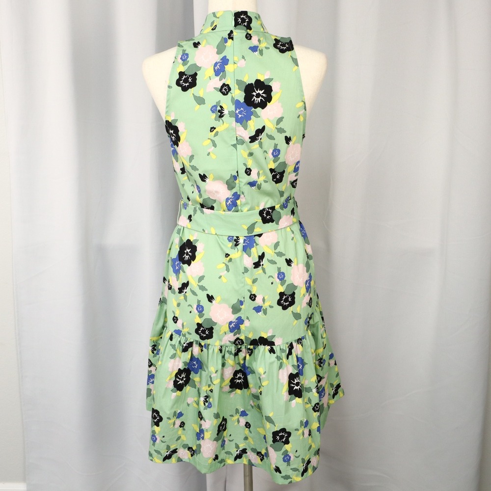 Pearl by Lela Rose Floral Cotton Halter Belted Dress XS Green Feminine Romantic - Picture 6 of 14